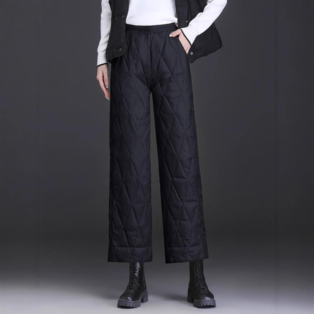

Winter High Waist Loose Warm Wide Leg Pants Warm Thickened Black Casual Long Pants 3XL чёрный