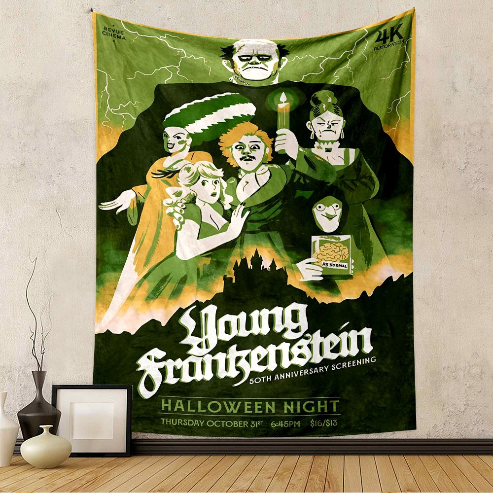 Young Frankenstein Tapestry Wall Hanging, Halloween Classic Movie Poster Art, Retro Wall Decor for Bedroom Living Room Dorm
