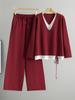 Women's Trendy Two-Piece Set: Drawstring Fake Two-Piece Sweater & Wide-Leg Pants - Long-Sleeved Knitwear for Spring & Autumn