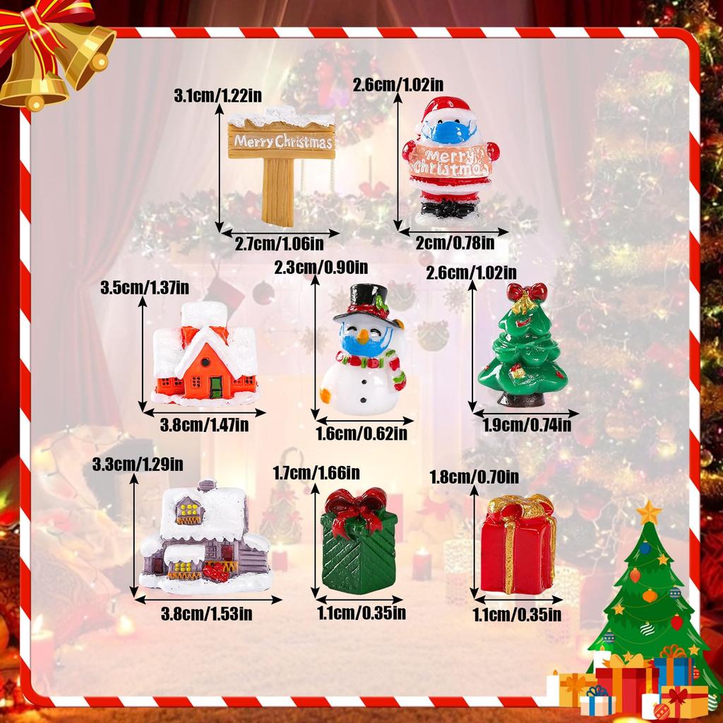 Set von 8 stilvollen und niedlichen Weihnachts-Miniatur-Weihnachtsmann-Weihnachts-3D-Harz-Weihnachts-Kleine Topf-Weihnachtsgeschenke Figuren, Weihnachtsmann, Schneemann,