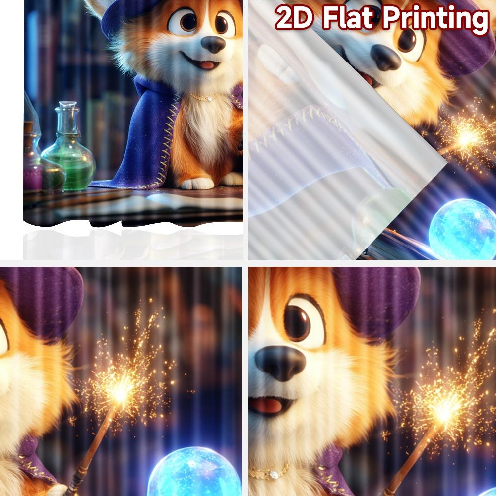 2D flat printing 2pcs Curtain Cute Corgi Wizard Magic Orb Digital Printed Polyester Drapes Family Party for Indoor Celebrations