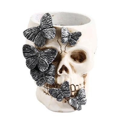 Halloween Skull Pen Cup Resin Pencil Cup Desk Pen Organizers Box Makeup Brush Organizers for Halloween Home Organization