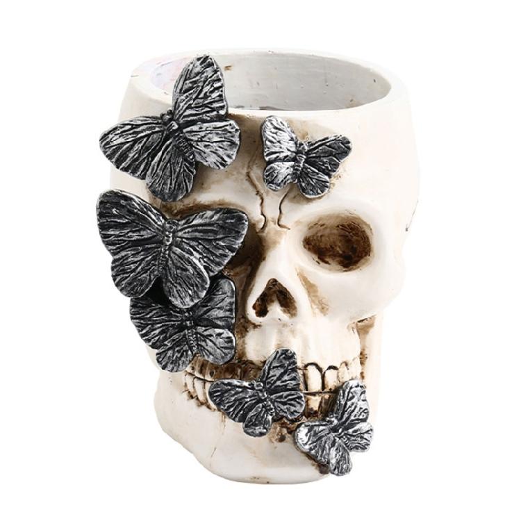 

Halloween Decorative Pen Cup Resin Skull Pen Cup Desk Makeup Brush Organizers for Bathroom Office Desk Decoration 1