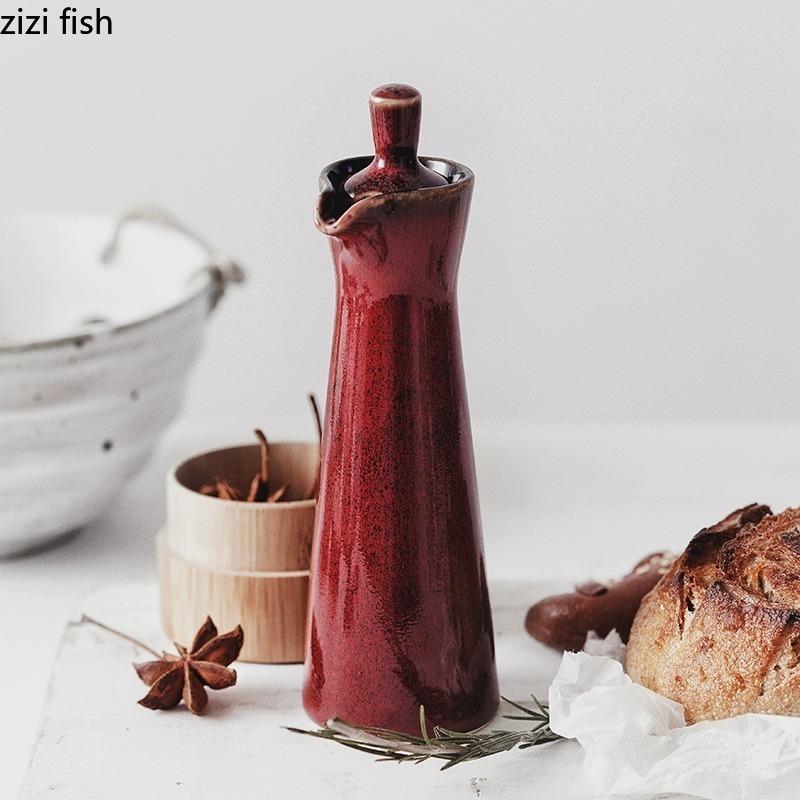 Ceramic Seasoning Bottle Oil Pot Oil Bottle Soy Sauce Pot Kitchen Supplies Spice Jar Vinegar Pot Seasoning Box Spice Tools