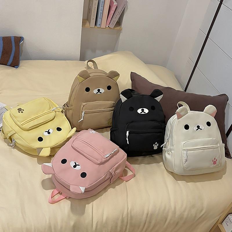 New Japanese Cute Canvas Brown Bear Backpack Versatile Elementary School Student Large Capacity Children's Cartoon School Bag