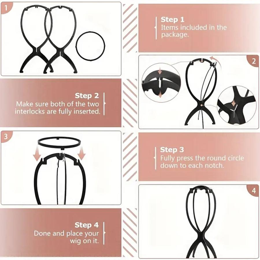 1 Pc 13.8IN Portable Collapsible Wig Stand Holder for Multiple Wigs Black And Pink Durable Wig Stands for Women