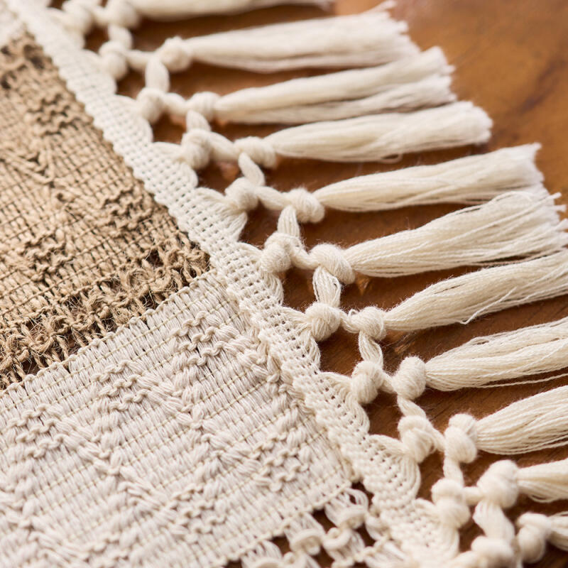 Scandinavian Style Linen Table Runner - Color Block Fringe Decor for Coffee Tables & TV Consoles
