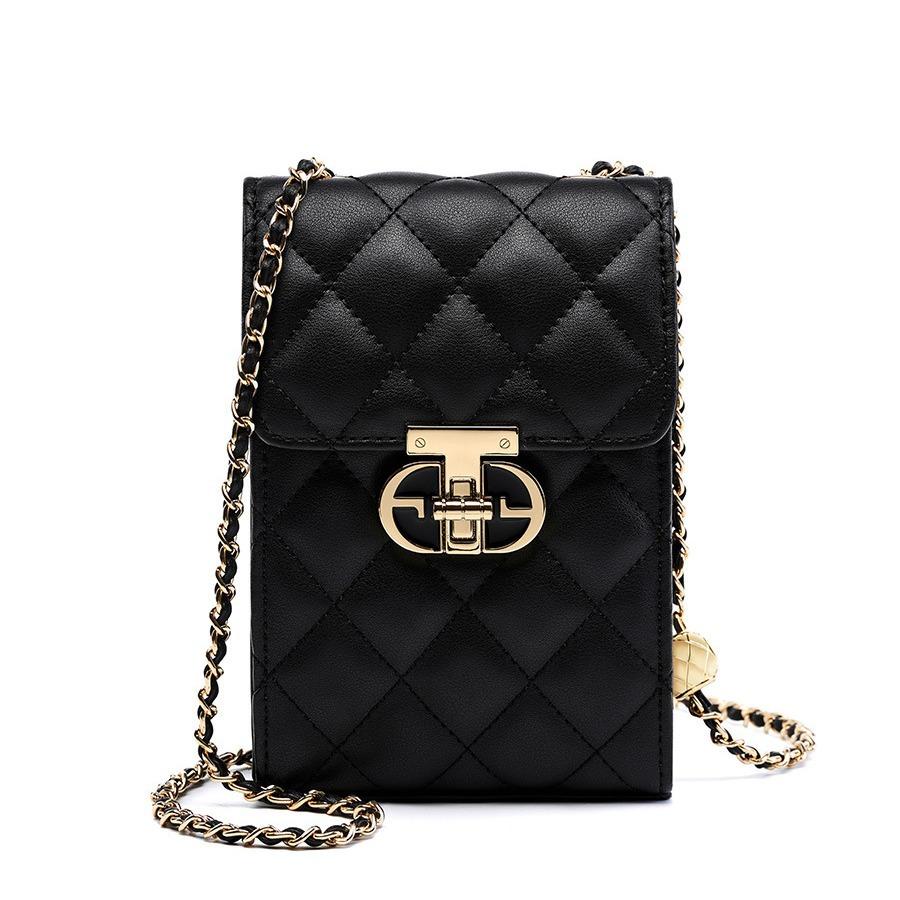 New Leather Mini Mobile Phone Bag Commuter Messenger Bag Diamond Chain Women's Bag