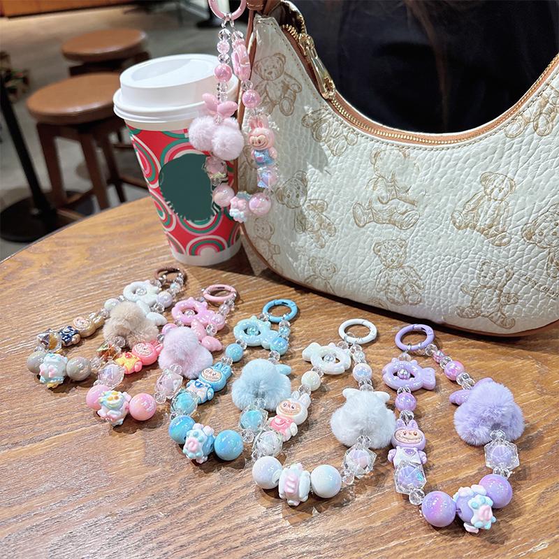 Dessin Animé Mignon Poupée Chaîne de Téléphone à Perles Universelle Douce Anti-Perte Dragonne de Téléphone pour Poignet Charme Décoration de Sac Étui d'Écouteurs Cadeaux
