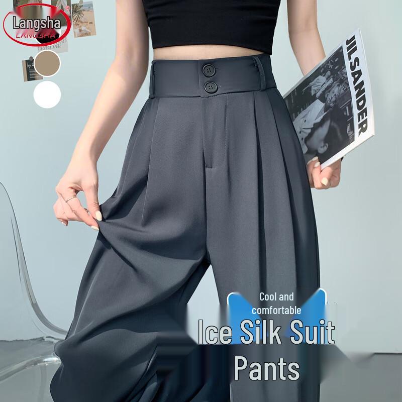LANGSHA Women's 2025 Lightweight High-Waisted Straight-Leg Suit Pants