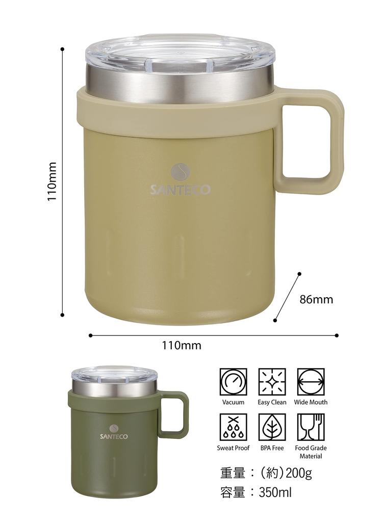CB JAPAN Mug with Vacuum Stainless Keeps Hot or KEMI SANTECO Lid, Insulated, Steel, Double-Walled, Beige, 350ml, Cold, Mug,