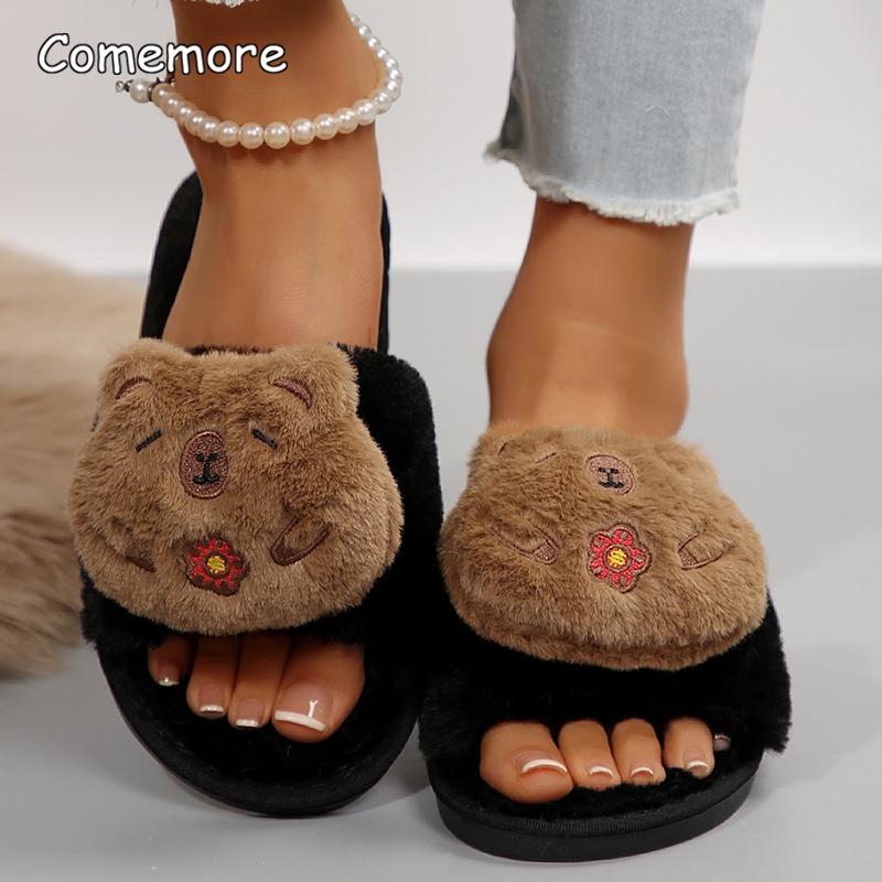 Fashion Cute Plush Home Slippers for Women Soft Sole Fluffy Furry House Shoes Woman Indoor Cozy Non Slip Warm Winter Slippers Pantuflas
