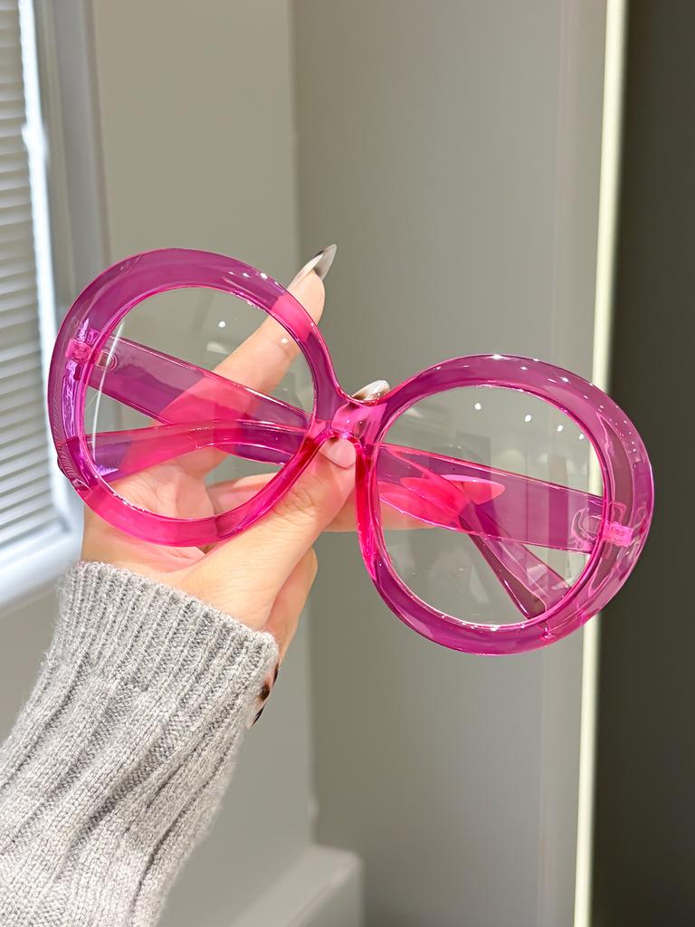 Large frame round glasses women's fashion candy color decorative glasses frame anti-blue light personalized flat mirror