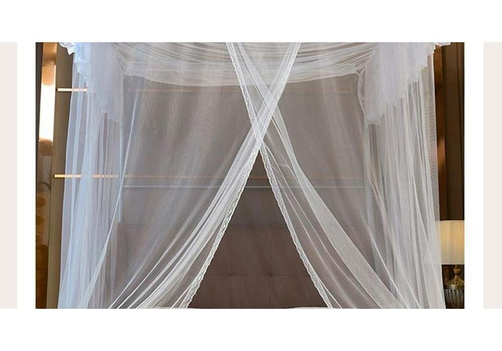 Palace Style Floor-Standing U-Shaped Double Bed Mosquito Net, Retractable with Three Doors, Dense Mesh, Sturdy Stainless Steel Support.