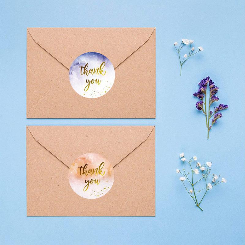 50-500pcs Holiday Wedding Decoration Stickers Thank You Flower Stickers 1inch Round Self-Adhesive Seal Labels