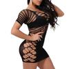 Large Size Hollow Fishing Net Sexy Onesie Explosion Perspective Mesh Jacquard Dress