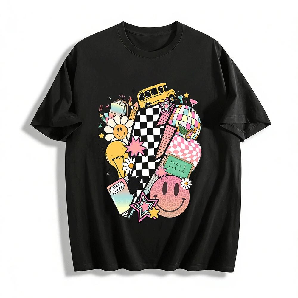 

Back to School Fun Graphic Print Casual Tee Pure cotton T-shirt XXS