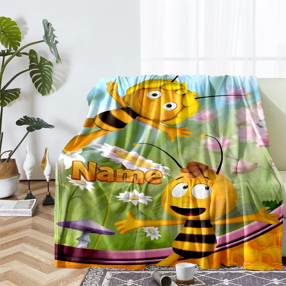 Custom Name Maya the Bee Theme Printed Blanket - Perfect for Couch, Bed, Travel & Outdoor Use | Machine Washable, Cozy & Durable.