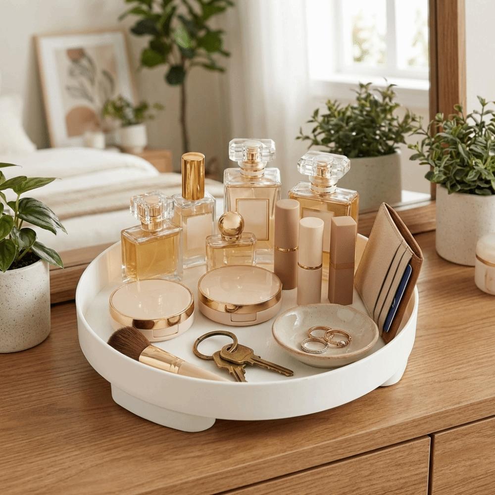 Nordic Style Round Storage Tray Minimalist Simple Jewelry Display Tray Plastic Household Desktop Sundries Organizer Bathroom