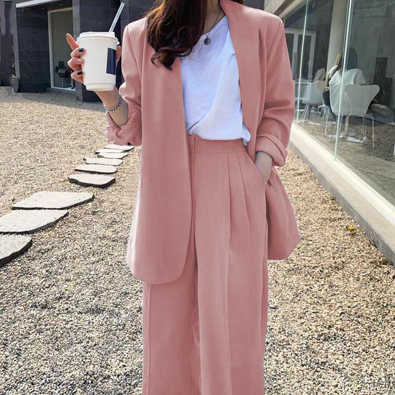 Korean Style 2025 Loose Casual Padded Shoulder Suit Jacket - Multiple Colors