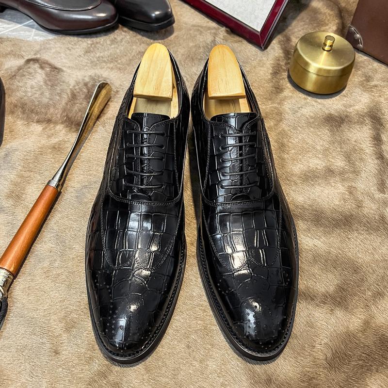 

Мужские туфли на шнуровке с тиснением, бизнес-кэжуал, остроносые, кожаные 37 чёрный