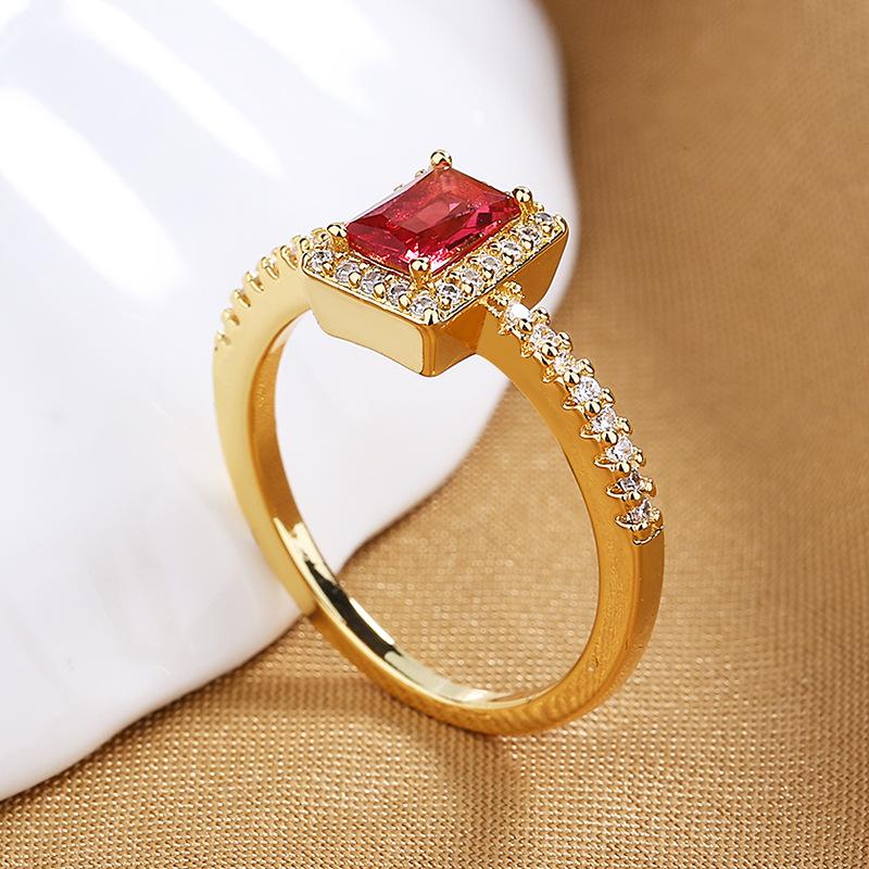 2026 Multi-color Colored Zircon Ring, Female European and American Light Luxury Square Diamond Ring Engagement Ring Hand Jewelry