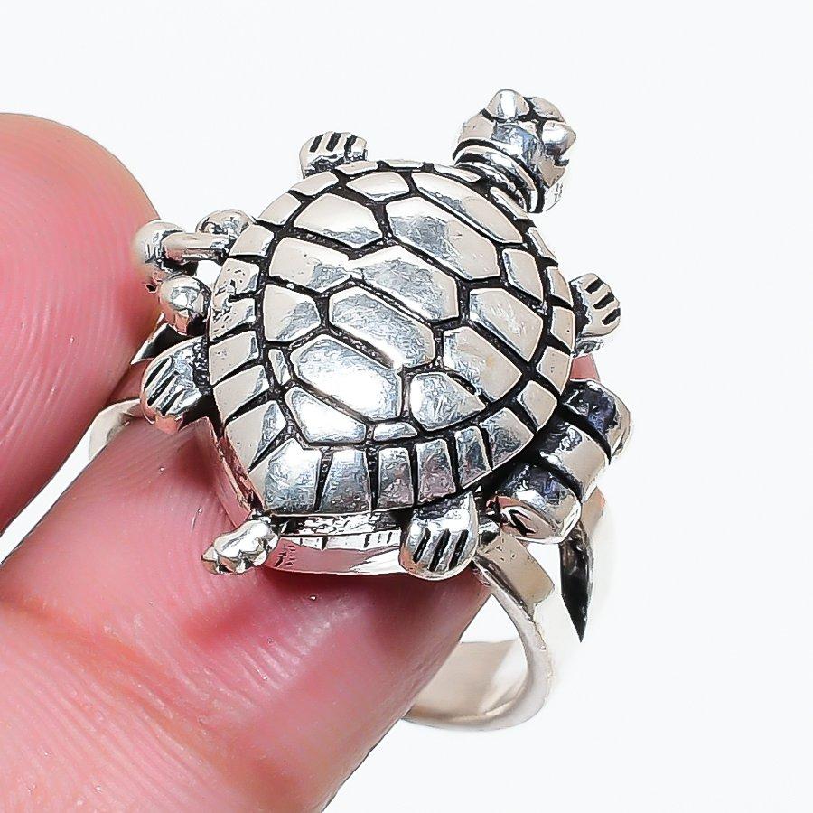 Natural Tortoise Look Gemstone 925 Sterling Silver Jewelry Ring Size 8 AR-18224