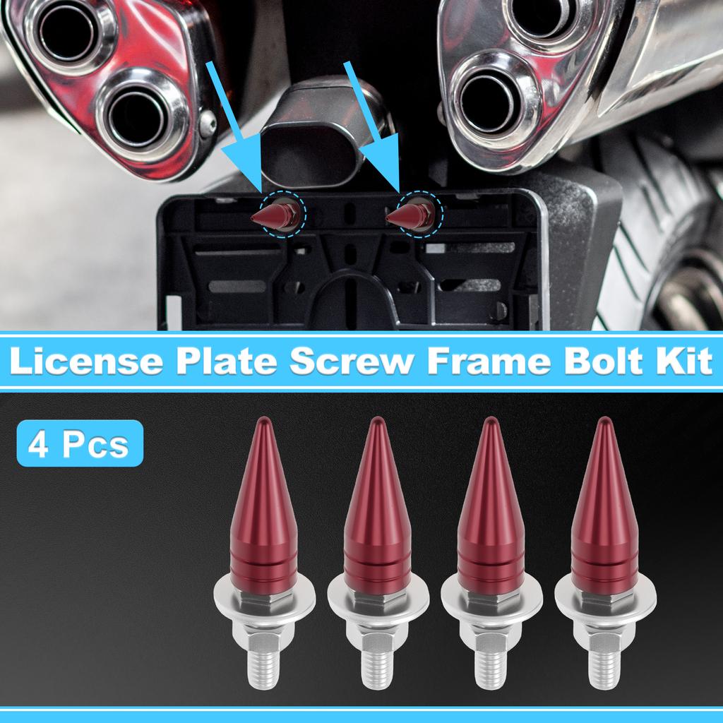 Motoforti Universal Motorcycle M6 License Plate Screws Cover Anti Theft License Plate Screw Frame Bolt Kit Aluminum Alloy 4 Pcs