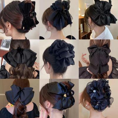 "Exquisite Black Ribbon Bow Hairpin – Elegant Luxury Women's Headwear"