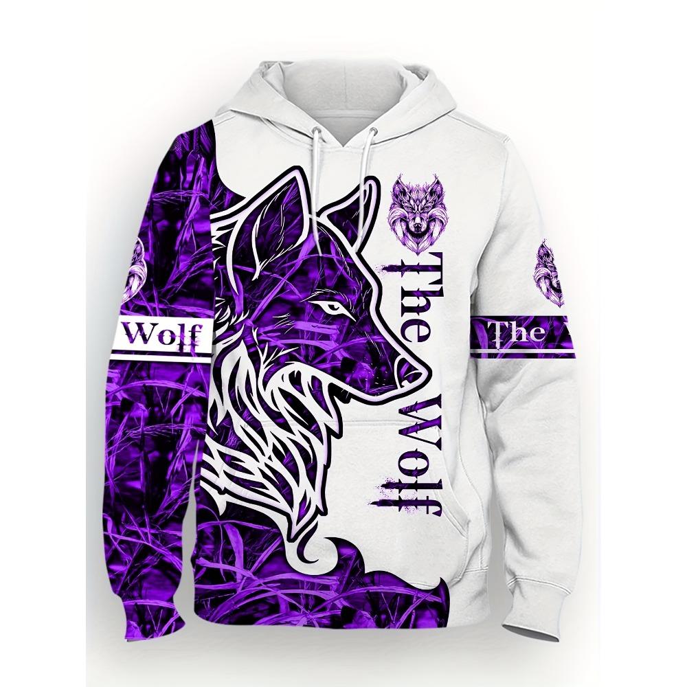 Fashionable men's autumn personalized wolf print soft and comfortable hooded sweatshirt outdoor street style clothing