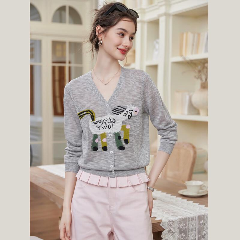 

Bailuyu Women s Cartoon Print V-Neck Knit Cardigan L