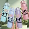 1PC God Is Love Handwritten Letter 750ml Color Plastic Sports Water Bottle Leakproof Flip Straw Lid Suitable for Sports Office Home Use