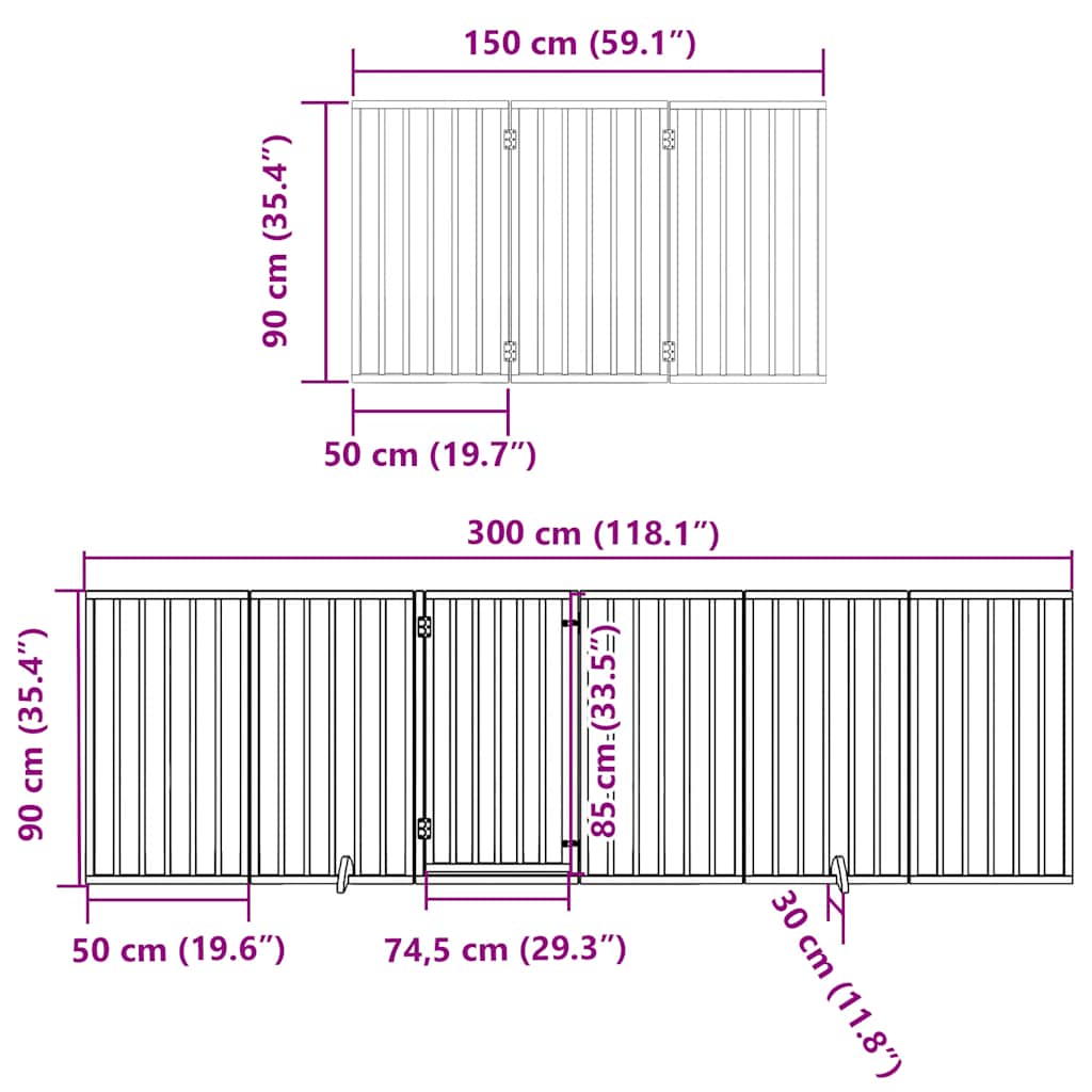 9 Piece Foldable Dog Gate with Door Black 450 cm Poplar Wood