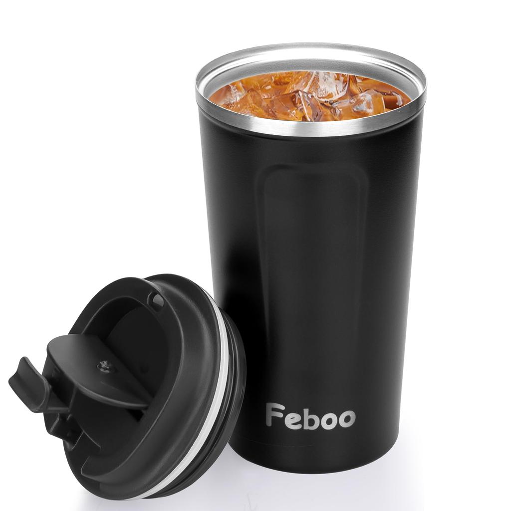 Feboo Stainless Coffee Cup Keeps Drinks Hot or Cold for Hours Tumbler with Lid and Design Perfect for the or Everyday Use Tumbler, 380ml/510ml, Steel,