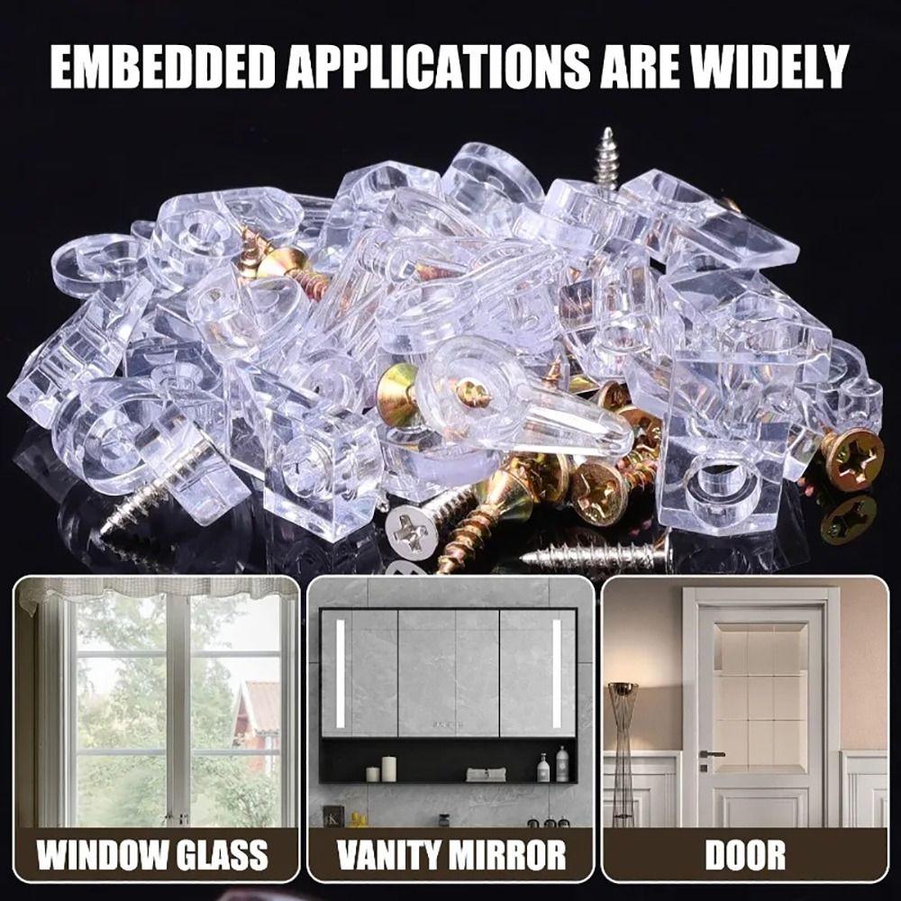 100Pcs with Screws Glass Fixing Clip Kit Plastic Hanging Hardware Tools  Cabinet Doors Windows