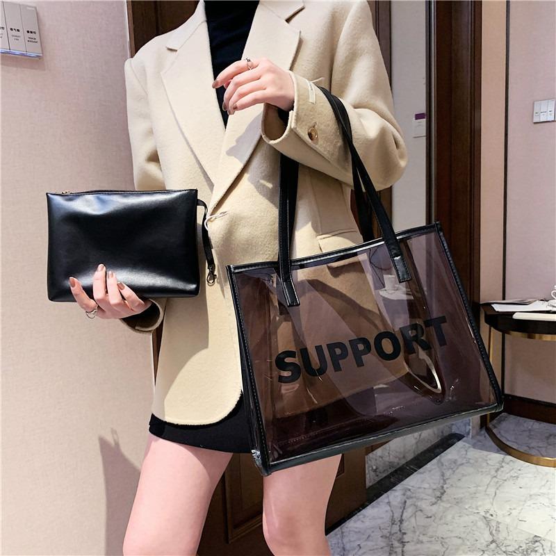 Spring and Summer Transparent Bag New Trendy Fashion Shoulder Women's Bag Casual Versatile Commuter Jelly Tote Bag