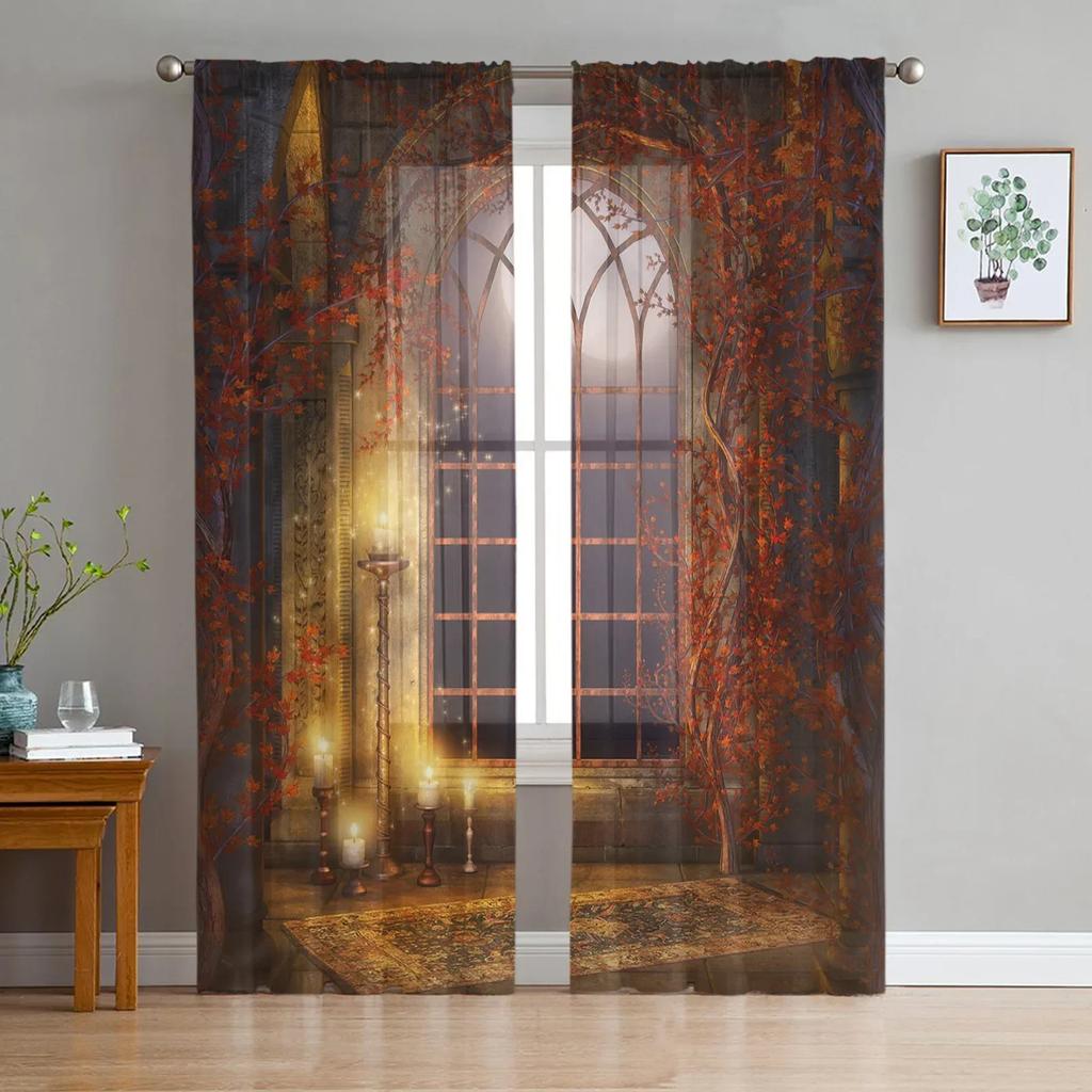 Castle Window Desk Moon Cat Book Sheer Window Drapes for Living Room the Bedroom Contemporary Curtains Curtain Panels