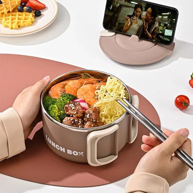 

1pc 304 Stainless Steel Box Foam Bowl with Cover Can Drain, Heat and Microwave Portable Handle Easy To Clean Bento Lunch Box 1&1200ml&first floor