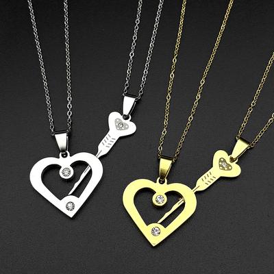 Romantic Lock Key Heart Puzzle Pendant Necklaces Stainless Steel Dainty Zircon Couple Matching Chain For Valentines Day Jewelry