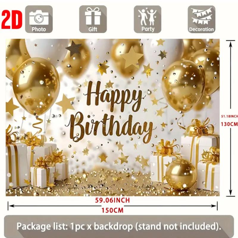 2D flat banner 1 birthday party backdrop fabric with golden background pattern and the words "Happy Birthday" on itzyc