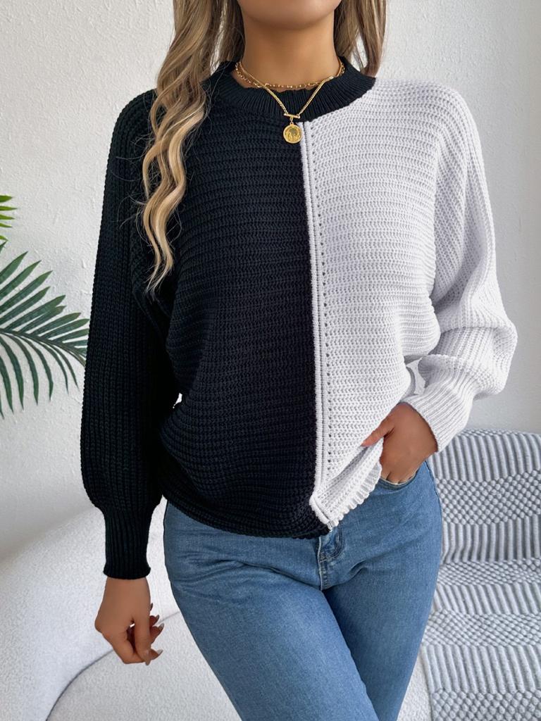 Women's Fashion Casual Loose Contrast Raglan Sleeve Sweater Long Sleeve Pullover Top