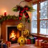 Christmas Bell Decoration 17.7" Hanging Jingle Bells with Plaid Bow Pine Needles Red Berries Rustic Holiday Decor for Door Wall Fireplace Christmas