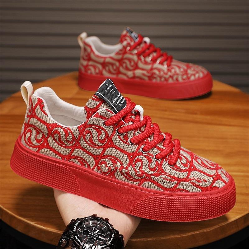 Canvas Casual Shoes Men's Autumn New Breathable Low-top Printed Trendy Men's Shoes Soft-soled Guochao Youth Board Shoes