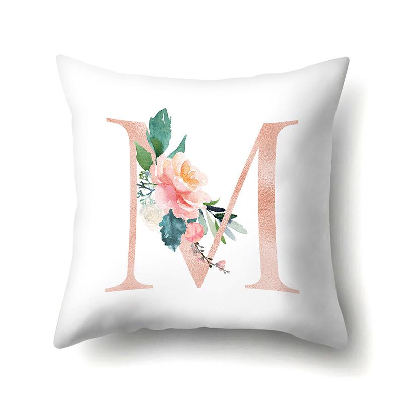 Polyester Pillowcase Home Pink Floral Decorative Print Pillowcase 26 English Letter Cushion Cover