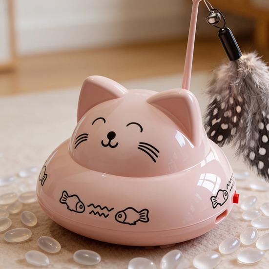 Electric Cat Interactive Toy with Feather Bell Automatic Moving Cat Teaser Boredom Toy Indoor Cats Enrichment Toy with Music Light