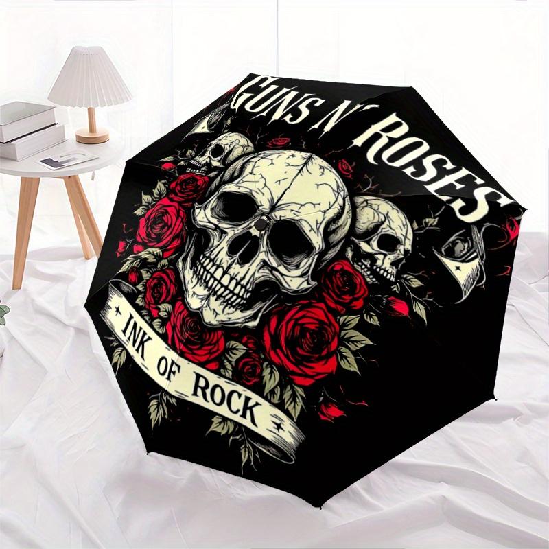 1pc Skulls and Roses Automatic Open/CloseUmbrella,Compact Umbrella for Men & Women Day Gift.Z076