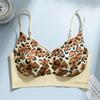 Sticky ice silk without steel ring, leopard print, letter thin shoulder strap, fixed cup, cross beautiful back, bra cover can be