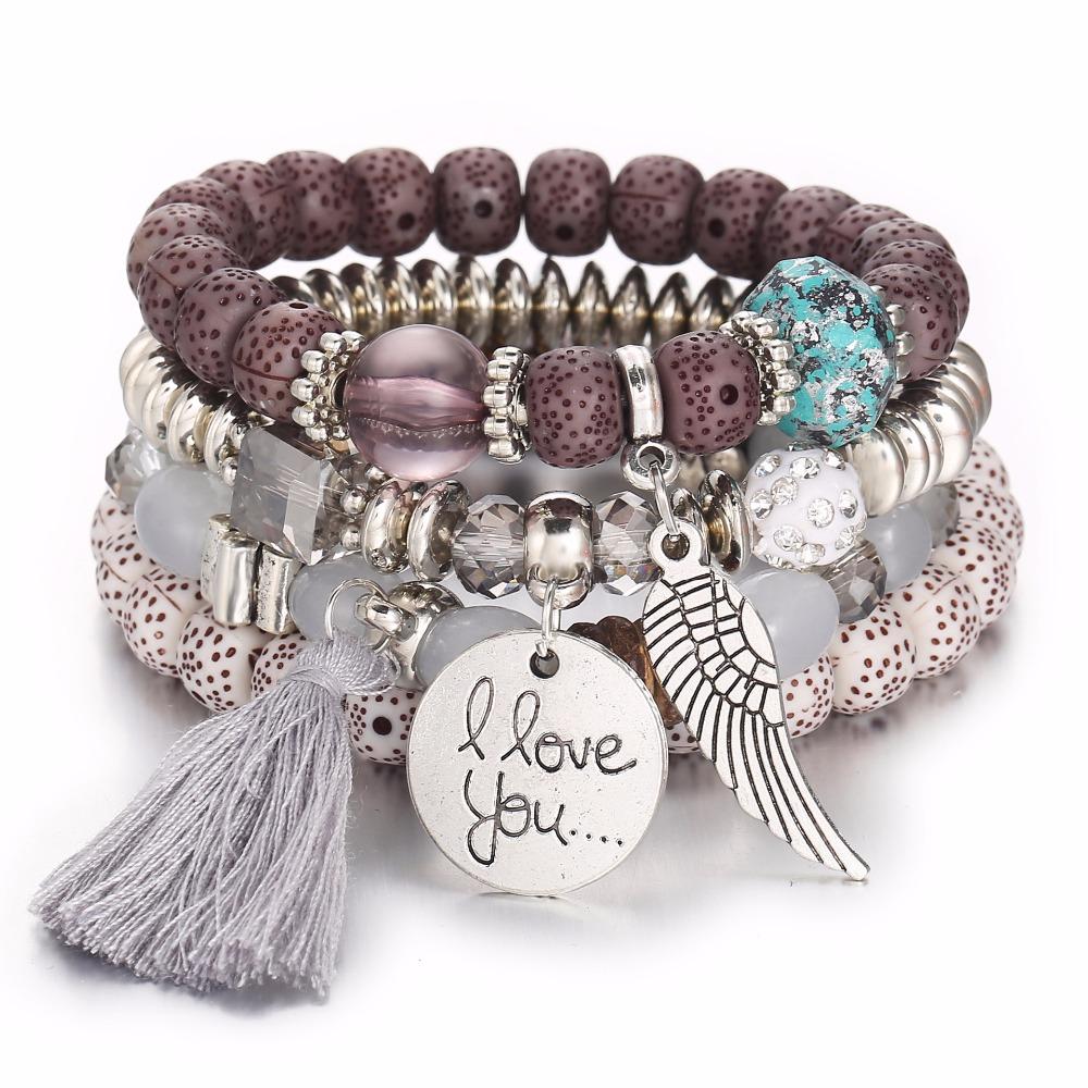DIEZI Bracelets Perles Cristal Bohème pour Femmes Hommes Bracelet Féminin Pompon Charms Pierre Naturelle Bracelet Cadeau pulseira feminina