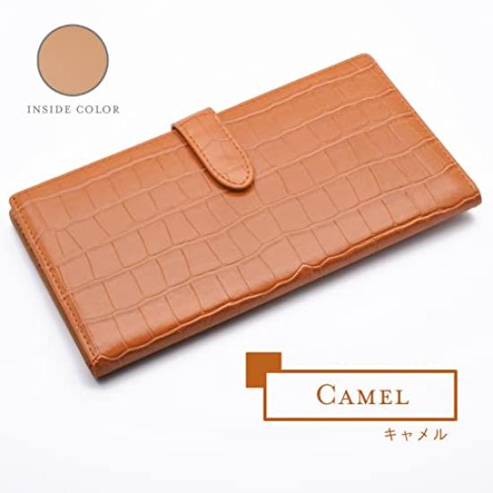 Slim, long wallet for women with a thin crocodile print (camel). Large capacity, easy to use, lightweight, coin purse, card slots, and bill