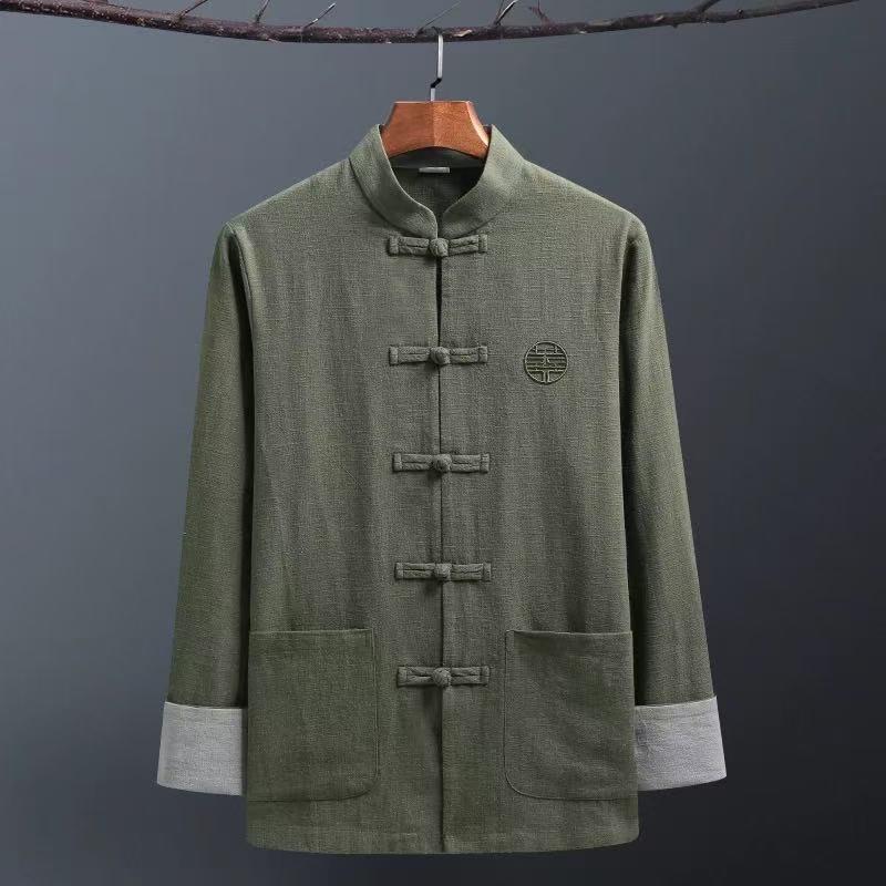 Men's Retro Chinese Tang Suit: Spring/Autumn Cotton Linen 3-Piece Set with Long Sleeve Frog Button Hanfu Coat